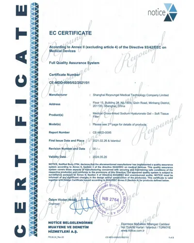 CE Certificate and Extension Letter of Reyoungel